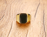 Load image into Gallery viewer, Men&#39;s Luxury Jewelry High Polished 24K IP Gold Plated Black Agate Stone Inlay Stainless Steel Rings for Men