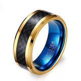 Load image into Gallery viewer, Customized 8mm Carbon Fiber Tungsten Ring Gold Edge Blue Inner Ring Men Wedding Band Wholesale