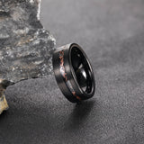 Load image into Gallery viewer, 8mm Black Plated Matte Brushed Black Meteorite Copper Inlay Tungsten Carbide Ring