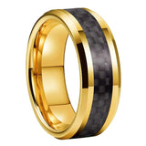 Load image into Gallery viewer, 8mm Band 18K Gold Plated Beveled Black Carbon Fiber Inlay Tungsten Carbide Ring for Men