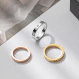 Load image into Gallery viewer, 4MM Minimal Simple Design Zircon Inlay Silver God Plated Rose Gold Plated Stainless Steel Rings for Men Women Lovers Couples