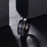 Load image into Gallery viewer, 8mm Black Plated Brushed Black Blue Meteorite Stone Inlay Tungsten Carbide Ring