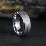 Load image into Gallery viewer, 8MM Men&#39;s Wedding Tungsten Ring Silver 24K Gold Plated Sandblasted Grooved