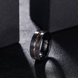 Load image into Gallery viewer, 8mm Black Plated Matte Brushed Black Meteorite Copper Inlay Tungsten Carbide Ring