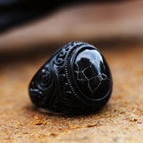 Load image into Gallery viewer, Men Vintage Stainless Steel Ring Black Inlaid Gem Carved Ring