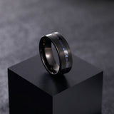 Load image into Gallery viewer, 8mm Black Plated Brushed Black Blue Meteorite Stone Inlay Tungsten Carbide Ring