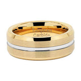 Load image into Gallery viewer, Wholesale Men&#39;s 8mm Band Silver Strip Grooved Gold Plated Tungsten Carbide Ring