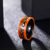 Load image into Gallery viewer, 8mm Olive Wood Black Sand Metal Slag Guitar String Inlay Tungsten Ring