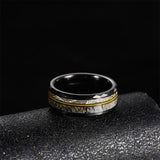 Load image into Gallery viewer, 8mm Hammered Black Tungsten Rings with Gold Guitar String Antler and Silver Silk Inlay
