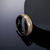 Load image into Gallery viewer, 8mm Whiskey Barrel Wood Guitar Strings Aluminum Inlay Tungsten Carbide Ring