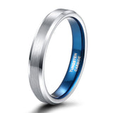 Load image into Gallery viewer, Ringsmaker 4mm Women Mens Brushed Tungsten Rings Blue Inner Ring Wedding Bands