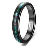 Load image into Gallery viewer, Ringsmaker 4mm Dome Polished With Multi-Colors Opal Inlay Tungsten Ring Women Men Black Tungsten Opal Ring