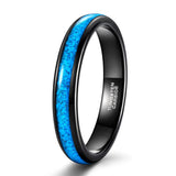 Load image into Gallery viewer, Ringsmaker 4mm Men Women Blue Turquoise Tungsten Ring Turquoise Granules Inlay Black Tungsten Carbide Ring