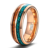 Load image into Gallery viewer, Ringsmaker 8mm Mens Tungsten Carbide Rings Turquoise/Wood Inlay Rose Gold Beveled Edges Engagement Wedding Bands