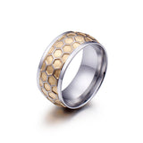 Load image into Gallery viewer, 10mm Gold Black Honeycomb Shape Stainless Steel Men Ring