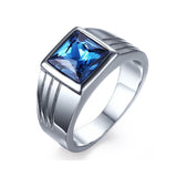 Load image into Gallery viewer, Fashion Male Jewelry High Polished Silver Shinning Blue Rhinestone Inlay Stainless Steel Rings for Men&#39;s Wedding Ring