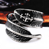 Load image into Gallery viewer, Vintage Personality Cross Stainless Steel Ring Men Women Feather Ring Jewelry Wholesale