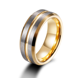 Load image into Gallery viewer, 8mm 24K Gold Plated Grooved Silver Brushed Tungsten Carbide Ring