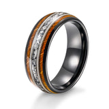 Load image into Gallery viewer, 8mm Whiskey Barrel Wood Guitar Strings Aluminum Inlay Tungsten Carbide Ring