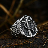 Load image into Gallery viewer, Vintage Compass Ring Men Stainless Steel Cast Ship Anchor Viking Ring