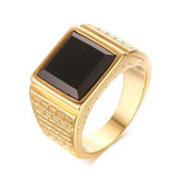 Load image into Gallery viewer, High Polished Black Agate Stone Inlay 24K Gold Plated Stainless Steel Rings for Men Fashion Jewelry