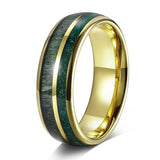Load image into Gallery viewer, 7mm 3A Green Opal Inlay Green Wood Gold Plated Tungsten Ring