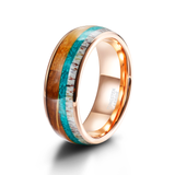 Load image into Gallery viewer, 8mm Domed Antler Whisky Barrel Wood Malachite Inlay Tungsten Carbide Rings