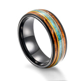 Load image into Gallery viewer, 8mm Wine Barrel Wood Green Opal Dual Gold Silver Guitar Strings Inlay Tungsten Carbide Ring