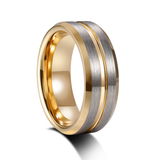 Load image into Gallery viewer, 8mm 24K Gold Plated Grooved Silver Brushed Tungsten Carbide Ring