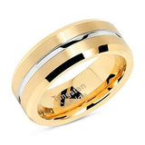 Load image into Gallery viewer, Wholesale Men&#39;s 8mm Band Silver Strip Grooved Gold Plated Tungsten Carbide Ring