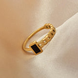 Load image into Gallery viewer, Women Personalized Black Small Square Asymmetric Chain Stainless Steel Ring