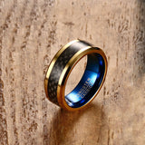 Load image into Gallery viewer, Customized 8mm Carbon Fiber Tungsten Ring Gold Edge Blue Inner Ring Men Wedding Band Wholesale
