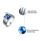 Load image into Gallery viewer, Fashion Male Jewelry High Polished Silver Shinning Blue Rhinestone Inlay Stainless Steel Rings for Men&#39;s Wedding Ring