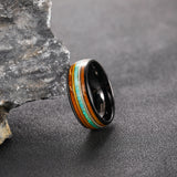 Load image into Gallery viewer, 8mm Wine Barrel Wood Green Opal Dual Gold Silver Guitar Strings Inlay Tungsten Carbide Ring