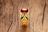 Load image into Gallery viewer, Men&#39;s Jewelry Ornament High Polished 24K Gold Plated Red Rhinestone Inlay Stainless Steel Rings for Men&#39;s Wedding Ring