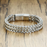 Load image into Gallery viewer, Fashion 22cm Long Original Steel Color Magnet Double Layer Stainless Steel Chain Bracelets for Men