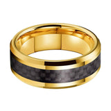 Load image into Gallery viewer, 8mm Band 18K Gold Plated Beveled Black Carbon Fiber Inlay Tungsten Carbide Ring for Men