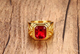 Load image into Gallery viewer, Men&#39;s Jewelry Ornament High Polished 24K Gold Plated Red Rhinestone Inlay Stainless Steel Rings for Men&#39;s Wedding Ring