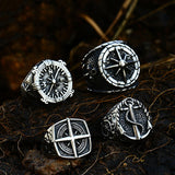 Load image into Gallery viewer, Vintage Compass Ring Men Stainless Steel Cast Ship Anchor Viking Ring