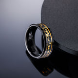 Load image into Gallery viewer, 8mm Wide Bands Hammered Edge Black Meteorite Gold Foil Plated Tungsten Carbide Ring