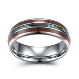 Load image into Gallery viewer, Ringsmaker 8mm Tungsten Carbide Rings Hawaiian Koa Wood and Abalone Shell Inlay Wedding Bands for Men