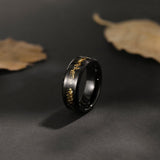 Load image into Gallery viewer, Ringsmaker 8mm Men Black Tungsten Carbide Ring Black And Gold Foils Inlay Beveled Ring