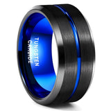 Load image into Gallery viewer, Ringsmaker 10mm Blue&amp;Black Mens Tungsten Carbide Ring Blue Line Design Women Wedding Bands