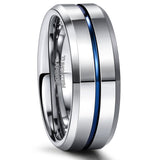 Load image into Gallery viewer, Ringsmaker 8mm Tungsten Carbide Ring Blue Line Inlay Men Silver Polished Wedding Band