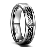 Load image into Gallery viewer, Ringsmaker 6mm Tungsten Carbide Rings Men Women Silver Beveled Edge Celtic Knot Rings Black Carbon Fiber Inlay Ring