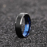 Load image into Gallery viewer, Ringsmaker 6mm Black Tungsten Carbide Rings Brushed Blue Inner Ring Engagement Wedding Bands