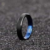 Load image into Gallery viewer, Ringsmaker 4mm Black Tungsten Carbide Rings Brushed Blue Inner Ring Engagement Wedding Bands