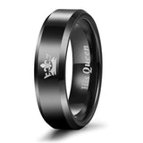 Load image into Gallery viewer, Ringsmaker 6mm Black “His Queen” Printed Engravable Couple Wedding Bands Crown Tungsten Carbide Rings