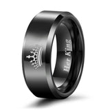Load image into Gallery viewer, Ringsmaker 8mm Black “Her King ” Printed Engravable Couple Wedding Bands Crown Tungsten Carbide Rings