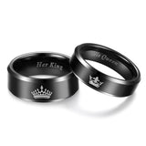 Load image into Gallery viewer, Ringsmaker 8mm Black “Her King ” Printed Engravable Couple Wedding Bands Crown Tungsten Carbide Rings